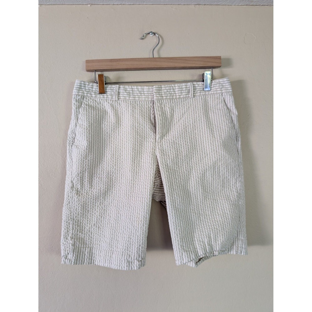 Banana Republic Womens Tan White Seersucker Striped Shorts Sz 6 Preppy Vacation